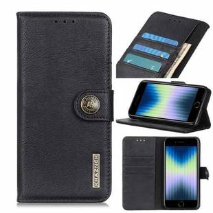 For iPhone SE 2022 / SE 2020 KHAZNEH Cowhide Texture PU + TPU Left and Right Open Leather Case with Bracket & Line Card and Wallet(Black)