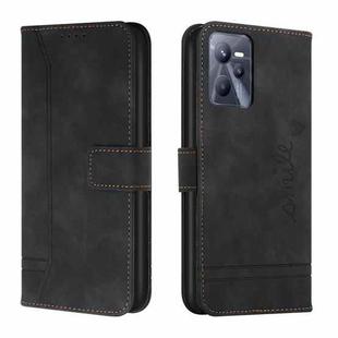 For Realme C35 Retro Skin Feel Horizontal Flip Leather Phone Case(Black)