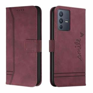 For vivo V23 5G Retro Skin Feel Horizontal Flip Leather Phone Case(Wine Red)