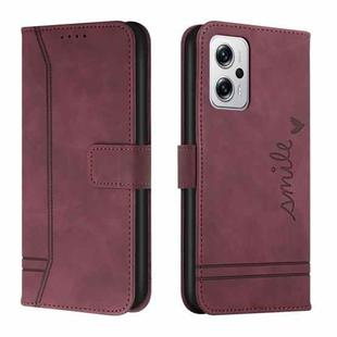 For Xiaomi Redmi Note 11T Pro Retro Skin Feel Horizontal Flip Leather Phone Case(Wine Red)