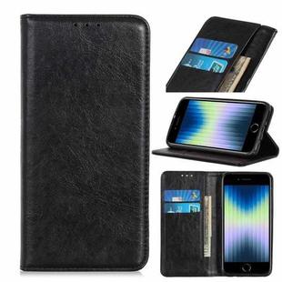 For iPhone SE 2022 / SE 2020 Magnetic Suction Crazy Horse Pattern PU Left and Right Open with Bracket and Card Slot and Wallet(Black)