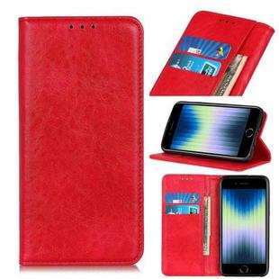 For iPhone SE 2022 / SE 2020 Magnetic Suction Crazy Horse Pattern PU Left and Right Open with Bracket and Card Slot and Wallet(Red)