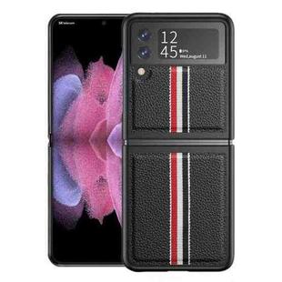 For Samsung Galaxy Z Flip3 5G Litchi Texture Genuine Leather Color Strip Phone Case(Black)