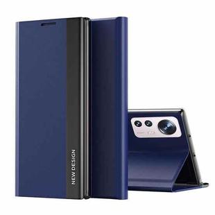 For Xiaomi 12 Lite Side Electroplated Magnetic Leather Phone Case with Holder(Blue)