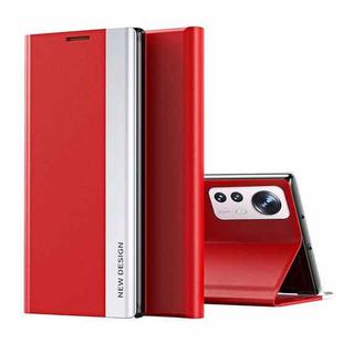 For Xiaomi 12 Lite Side Electroplated Magnetic Leather Phone Case with Holder(Red)