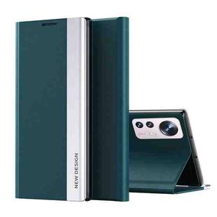 For Xiaomi 12 Lite Side Electroplated Magnetic Leather Phone Case with Holder(Green)