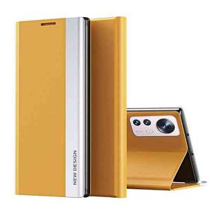 For Xiaomi 12 Lite Side Electroplated Magnetic Leather Phone Case with Holder(Yellow)
