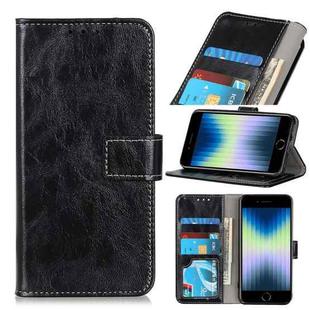 For iPhone SE 2022 / SE 2020 Vintage Crazy Horse PU + + Left and Right Leather Case with Photo Frame & Bracket & Front and Back Buckle(Black)