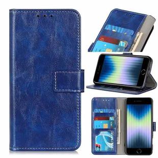 For iPhone SE 2022 / SE 2020 Vintage Crazy Horse PU + + Left and Right Leather Case with Photo Frame & Bracket & Front and Back Buckle(Blue)