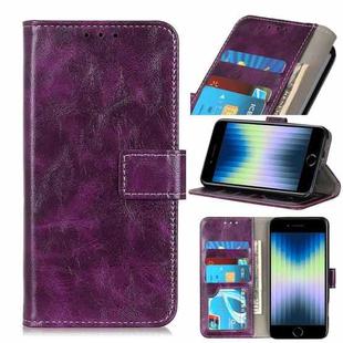For iPhone SE 2022 / SE 2020 Vintage Crazy Horse PU + + Left and Right Leather Case with Photo Frame & Bracket & Front and Back Buckle(Purple)