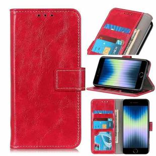 For iPhone SE 2022 / SE 2020 Vintage Crazy Horse PU + + Left and Right Leather Case with Photo Frame & Bracket & Front and Back Buckle(Red)