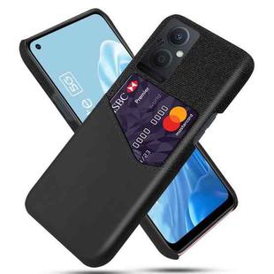 For OPPO Reno8 Lite Cloth Texture PC + PU Leather Back Cover Shockproof Case with Card Slot(Black)