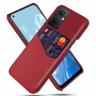 For OPPO Reno8 Lite Cloth Texture PC + PU Leather Back Cover Shockproof Case with Card Slot(Red)