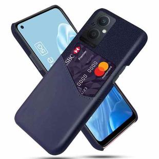 For OPPO Reno8 Lite Cloth Texture PC + PU Leather Back Cover Shockproof Case with Card Slot(Blue)