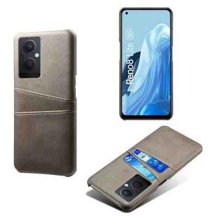 For OPPO Reno8 Lite Calf Texture Card Slots PC+PU Leather Phone Case(Grey)