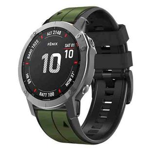 For Garmin Fenix 7 Vertical Stripes Two-color Silicone Watch Band(Army Green Black)