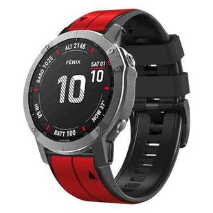 For Garmin Fenix 7 Vertical Stripes Two-color Silicone Watch Band(Red Black)