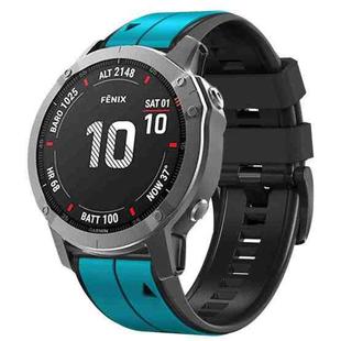 For Garmin Fenix 7X Vertical Stripes Two-color Silicone Watch Band(Sky Blue Black)