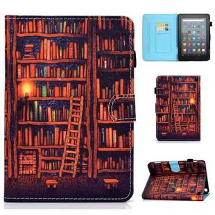 For Amazon Kindle Fire 7 2022 Colored Drawing Stitching Leather Tablet Case, with Holder & Card Slots(Bookshelf)
