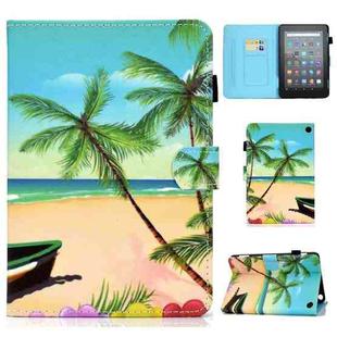 For Amazon Kindle Fire 7 2022 Colored Drawing Stitching Leather Tablet Case, with Holder & Card Slots(Sandbeach)