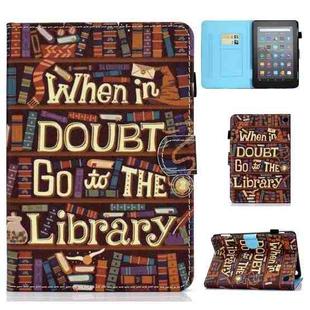 For Amazon Kindle Fire 7 2022 Colored Drawing Stitching Leather Tablet Case, with Holder & Card Slots(Library)