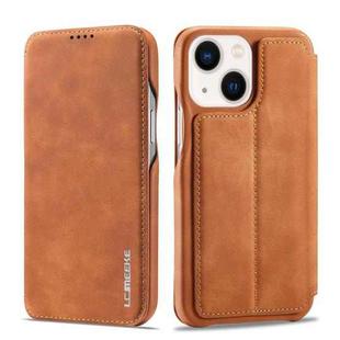 For iPhone 14 LC.IMEEKE Hon Ancient Series Flip Leather Phone Case (Brown)