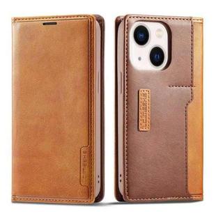 For iPhone 14 LC.IMEEKE LC-001 Color Matching Frosted Leather Phone Case (Brown)