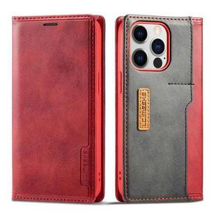 For iPhone 14 Pro Max LC.IMEEKE LC-001 Color Matching Frosted Leather Phone Case (Red)