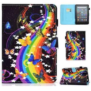 For Amazon Kindle Fire 7 2022 Colored Drawing Stitching Leather Tablet Case, with Holder & Card Slots(Music Butterfly)
