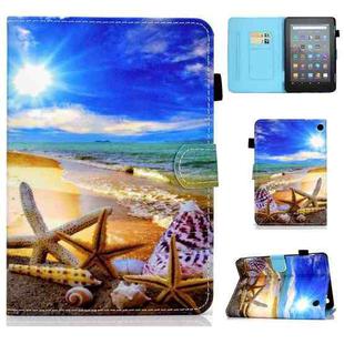 For Amazon Kindle Fire 7 2022 Colored Drawing Stitching Leather Tablet Case, with Holder & Card Slots(Blue Sky)