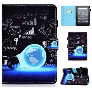 For Amazon Kindle Fire 7 2022 Colored Drawing Stitching Leather Tablet Case, with Holder & Card Slots(Lamp Bulb)
