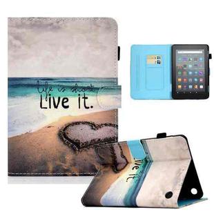For Amazon Kindle Fire 7 2022 Colored Drawing Stitching Leather Tablet Case, with Holder & Card Slots(Love)