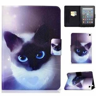 For Amazon Kindle Fire 7 2022 Electric Horizontal Flat Painted Leather Tablet Case(Blue Eyed Cat)