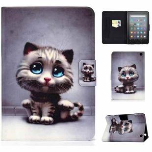 For Amazon Kindle Fire 7 2022 Electric Horizontal Flat Painted Leather Tablet Case(Pet Cat)