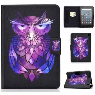 For Amazon Kindle Fire 7 2022 Electric Horizontal Flat Painted Leather Tablet Case(Owl)
