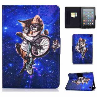 For Amazon Kindle Fire 7 2022 Electric Horizontal Flat Painted Leather Tablet Case(Glasses Cat)