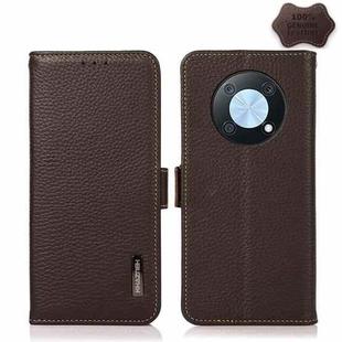 For Huawei nova Y90 / Enjoy 50 Pro KHAZNEH Litchi Texture RFID Genuine Leather Phone Case(Brown)