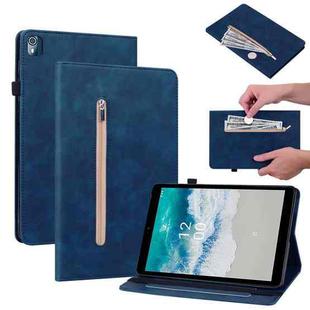 For Nokia T10 Skin Feel Solid Color Zipper Leather Tablet Case(Blue)