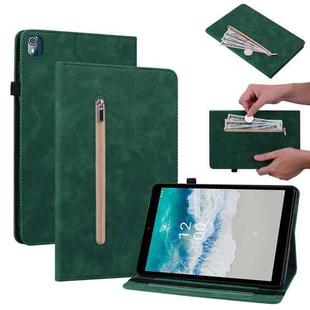 For Nokia T10 Skin Feel Solid Color Zipper Leather Tablet Case(Green)