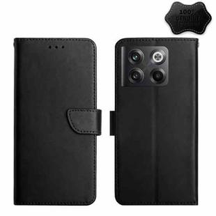 For OnePlus 10T / Ace Pro HT02 Genuine Leather Fingerprint-proof Flip Phone Case(Black)