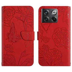 For OnePlus 10T / Ace Pro HT03 Skin Feel Butterfly Embossed Flip Leather Phone Case(Red)
