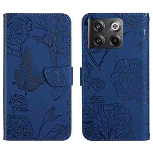 For OnePlus 10T / Ace Pro HT03 Skin Feel Butterfly Embossed Flip Leather Phone Case(Blue)