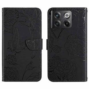 For OnePlus 10T / Ace Pro HT03 Skin Feel Butterfly Embossed Flip Leather Phone Case(Black)