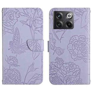 For OnePlus 10T / Ace Pro HT03 Skin Feel Butterfly Embossed Flip Leather Phone Case(Purple)