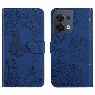 For OPPO Reno8 5G HT03 Skin Feel Butterfly Embossed Flip Leather Phone Case(Blue)