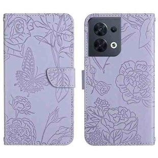For OPPO Reno8 5G HT03 Skin Feel Butterfly Embossed Flip Leather Phone Case(Purple)