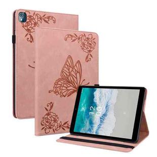 For Nokia T10 Butterfly Flower Embossed Leather Tablet Case(Rose Gold)