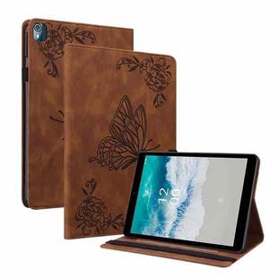 For Nokia T10 Butterfly Flower Embossed Leather Tablet Case(Brown)