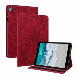 For Nokia T10 Butterfly Flower Embossed Leather Tablet Case(Red)