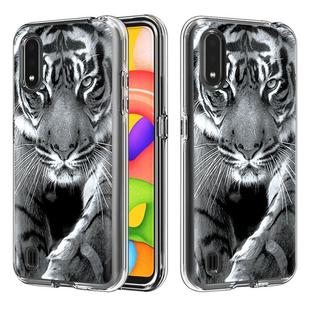For Galaxy A01 2 In 1 PC + TPU Card Pattern Transparent Protective Case(Black and White Tiger)